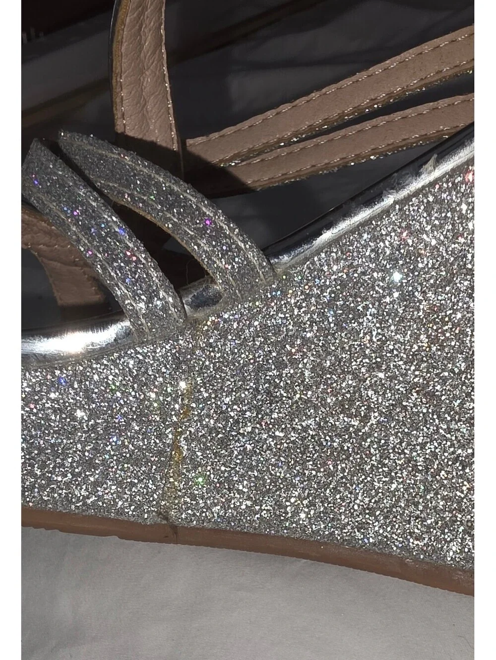 Forever Silver Glitter Wedge Sandals with Ankle Strap ~ size 7